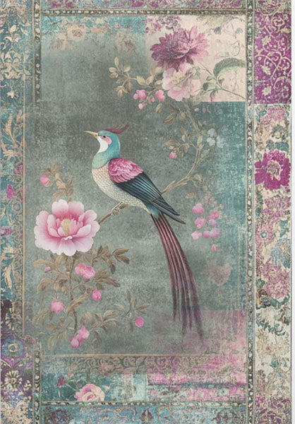 Decoupage Tissue Paper - Oriental Bird & Petals Tapestry (35.56cm x 50.8cm)