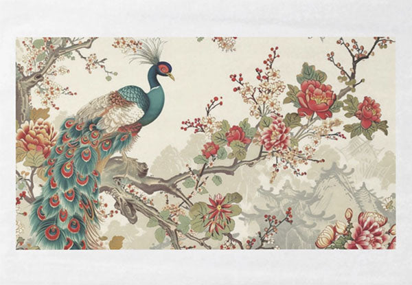 Decoupage Tissue Paper - Oriental Peacock on Flowering Tree (35.56cm x 50.8cm) - Rustic Farmhouse Charm