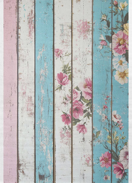 Decoupage Tissue Paper - Painted Floral Cottage Planks (53.34cm x 73.66cm)