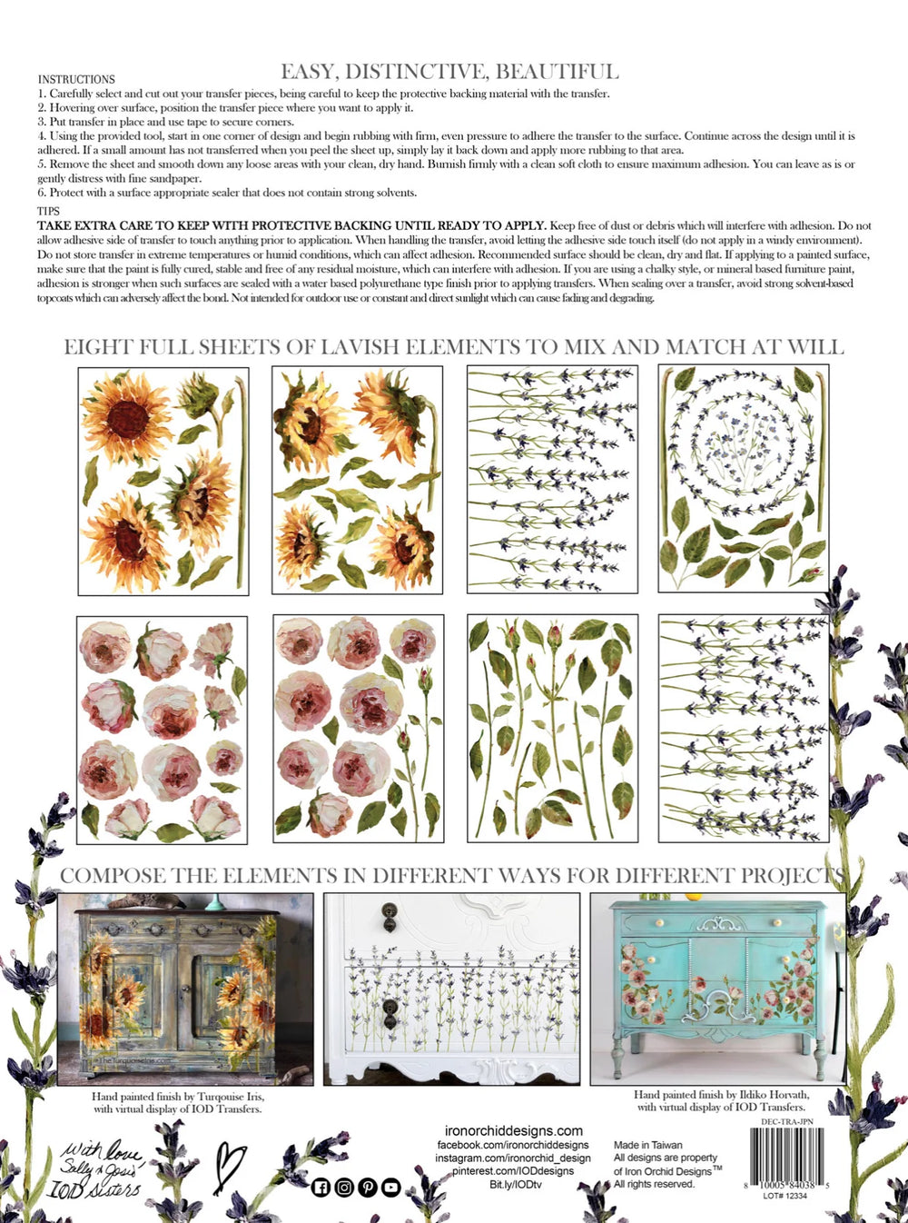 PAINTERLY FLORALS Transfer Pad by IOD (set of eight 12"x16" sheets) - Rustic Farmhouse Charm
