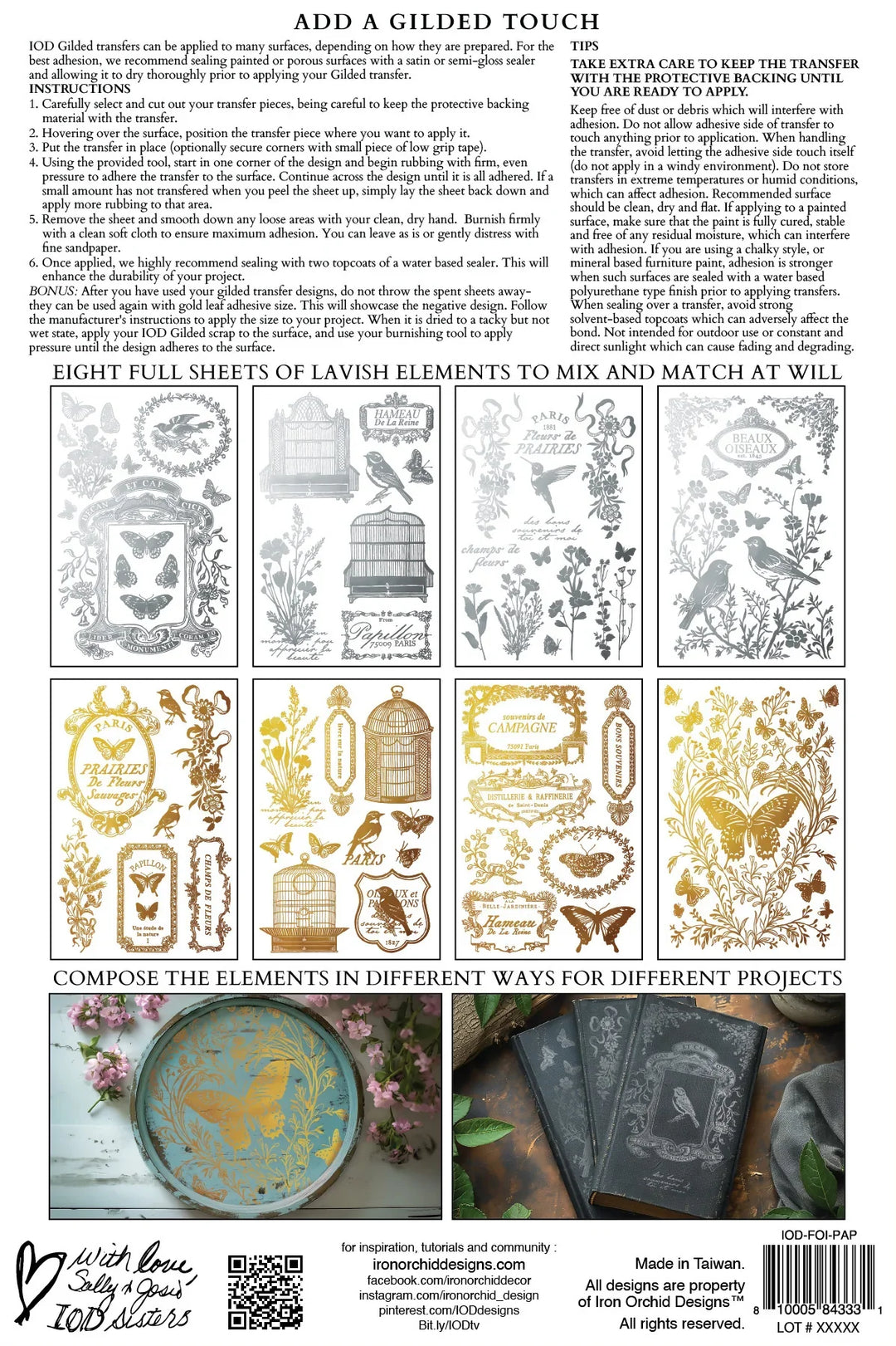 NEW! IOD Gold & Silver Foil Transfer Pad - PAPILLON (set of eight 8"x12" sheets) - Rustic Farmhouse Charm