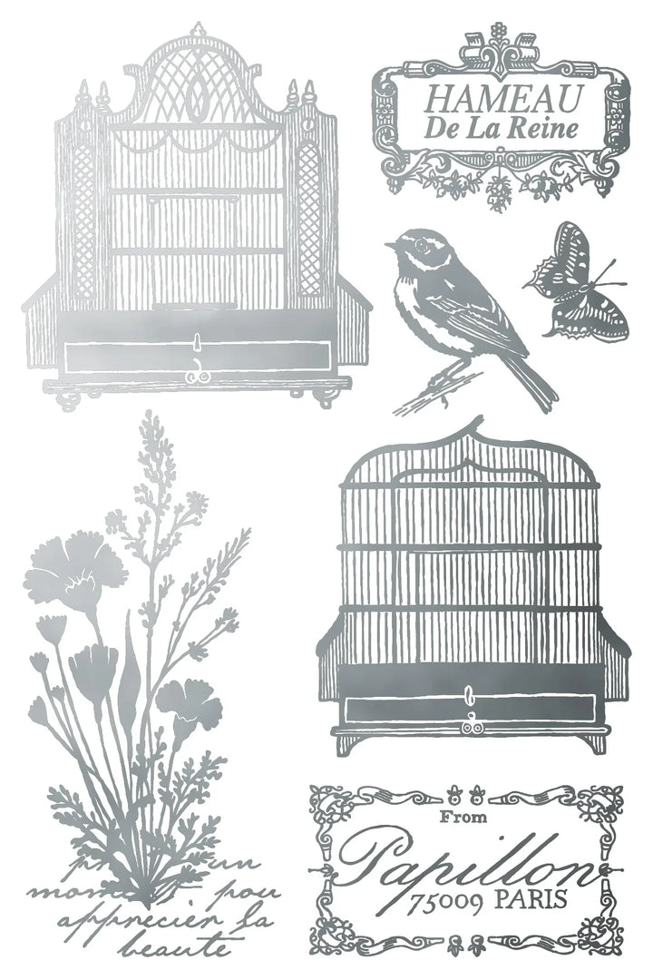 NEW! IOD Gold & Silver Foil Transfer Pad - PAPILLON (set of eight 8"x12" sheets) - Rustic Farmhouse Charm