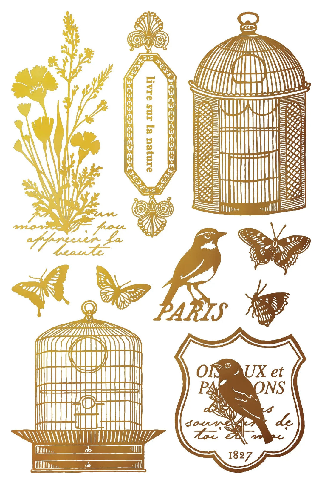 NEW! IOD Gold & Silver Foil Transfer Pad - PAPILLON (set of eight 8"x12" sheets) - Rustic Farmhouse Charm