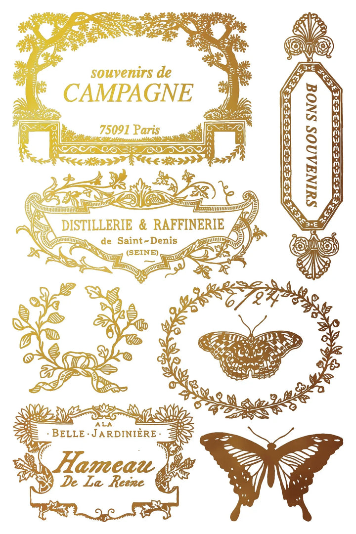 NEW! IOD Gold & Silver Foil Transfer Pad - PAPILLON (set of eight 8"x12" sheets) - Rustic Farmhouse Charm