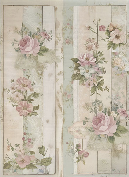 Decoupage Tissue Paper - Pastel Floral Garden Panels (53.34cm x 73.66cm) - Rustic Farmhouse Charm