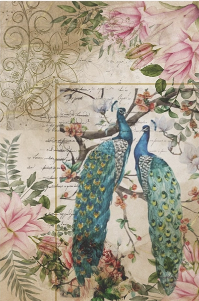Decoupage Tissue Paper - Peacocks in Garden (50.8cm x 76.2cm) - Rustic Farmhouse Charm