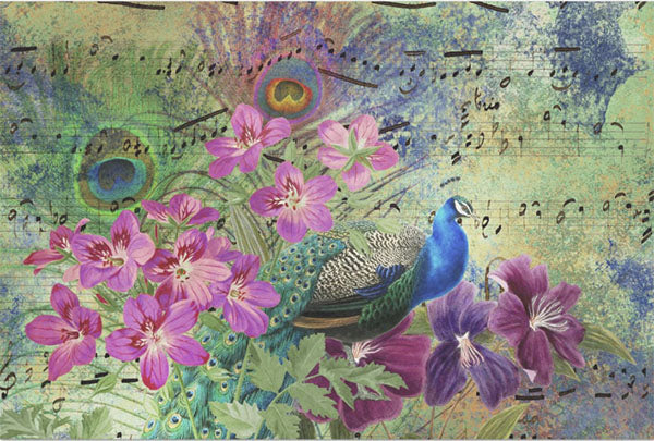 Decoupage Tissue Paper - Peacock with Orchids & Music (50.8cm x 76.2cm)