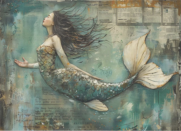 Decoupage Tissue Paper - Pensive Mermaid - Rustic Farmhouse Charm