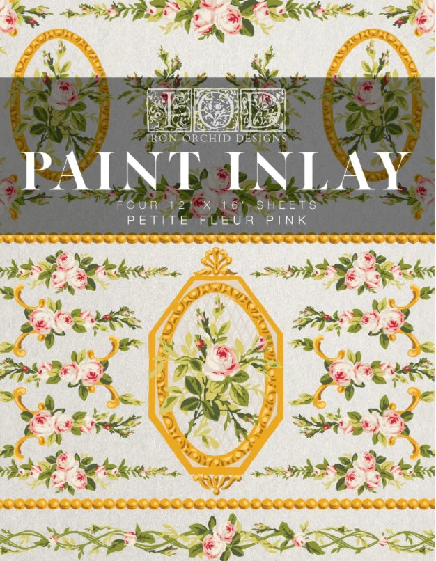 NEW! PETIT FLEUR PINK Paint Inlay by IOD (set of four 12"x16" sheets) - Rustic Farmhouse Charm