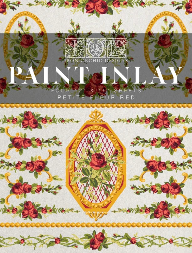 NEW! PETIT FLEUR RED Paint Inlay by IOD (set of four 12"x16" sheets) - Rustic Farmhouse Charm
