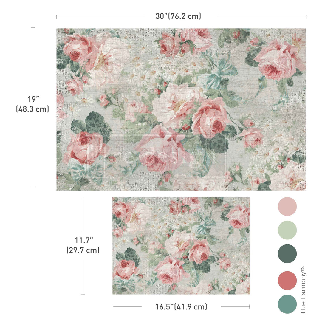 NEW! Redesign Double Delight Decoupage Fibre Paper Set (2 Sheets) - PINK BLOSSOM BLISS - Rustic Farmhouse Charm