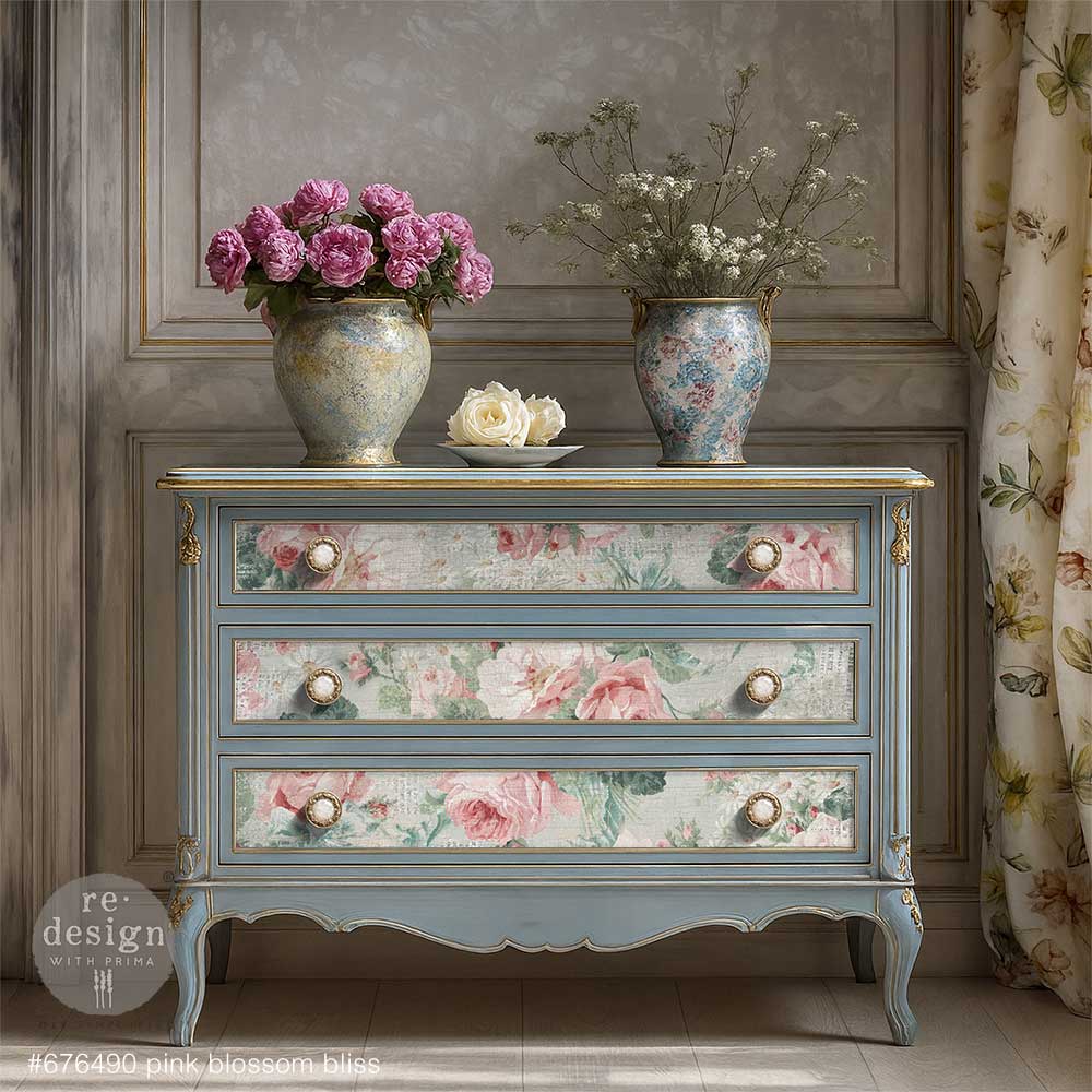 NEW! Redesign Double Delight Decoupage Fibre Paper Set (2 Sheets) - PINK BLOSSOM BLISS - Rustic Farmhouse Charm