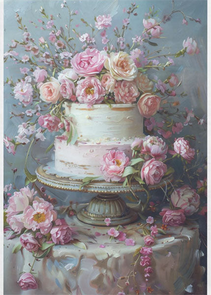 Decoupage Tissue Paper - Pink Roses Galore Cake (25.4cm x 35.56cm) - Rustic Farmhouse Charm