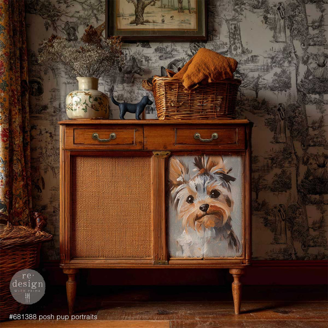 LIMITED! Redesign A3 Decoupage Fibre Paper - POSH PUP PORTRAITS (29.7cm x 41.9cm) - Rustic Farmhouse Charm