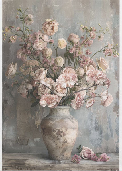 Decoupage Tissue Paper - Pretty Soft Pink Flowers in Vase (25.4cm x 35.56cm) - Rustic Farmhouse Charm