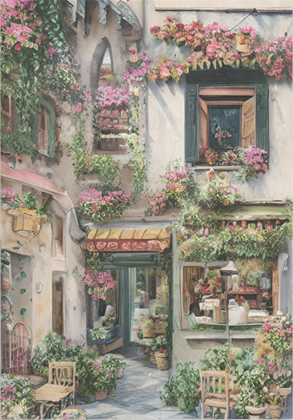 Decoupage Tissue Paper - Pretty Italian Street Scene - Rustic Farmhouse Charm