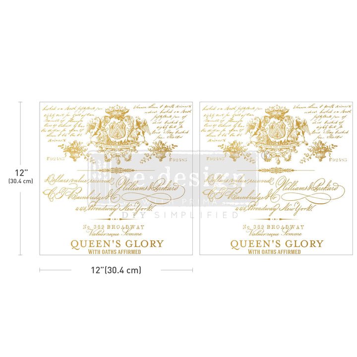 NEW! Redesign Maxi Transfer - QUEEN'S GLORY (2 sheets, each 30.48cm x 30.48cm) - Rustic Farmhouse Charm