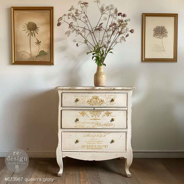 NEW! Redesign Maxi Transfer - QUEEN'S GLORY (2 sheets, each 30.48cm x 30.48cm) - Rustic Farmhouse Charm