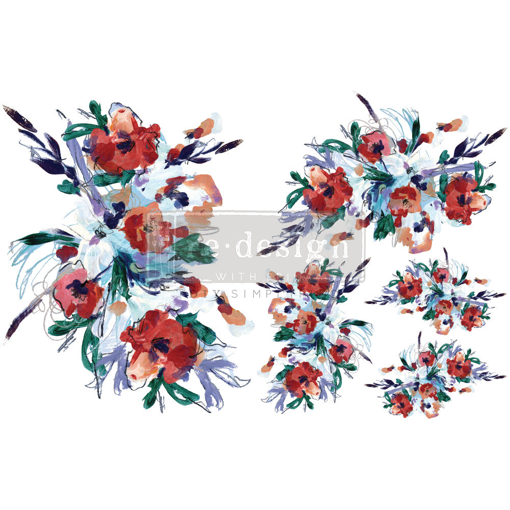 Redesign H20 Transfer - RADIANT BLOOMS (2 sheets, each 21.59cm x 27.94cm) - Rustic Farmhouse Charm
