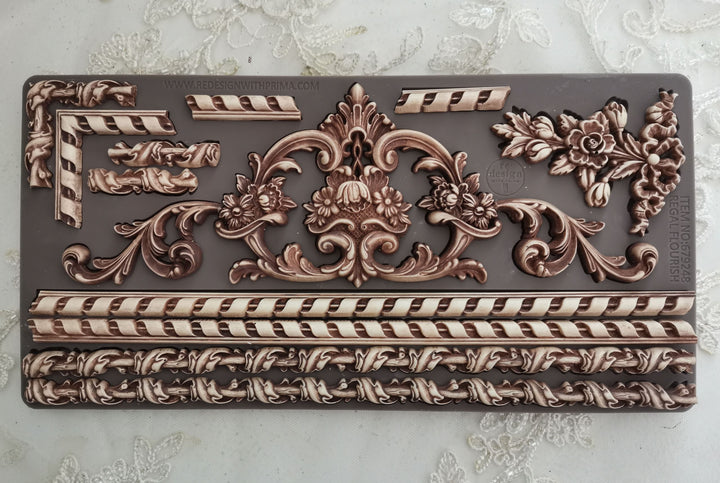 NEW! Redesign Mould - REGAL FLOURISH (5" x 10") - Rustic Farmhouse Charm