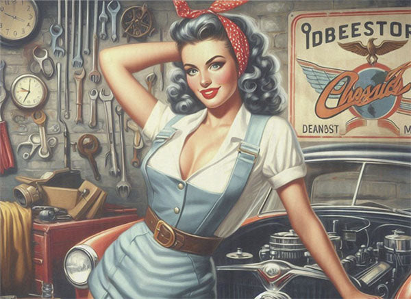 Decoupage Tissue Paper - Retro Garage Pin-Up Lady (53.34cm x 73.66cm)