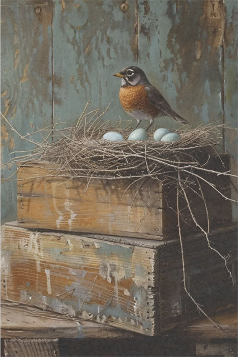 Decoupage Tissue Paper - Robin's Nest on Rustic Crates (25.4cm x 38.1cm)