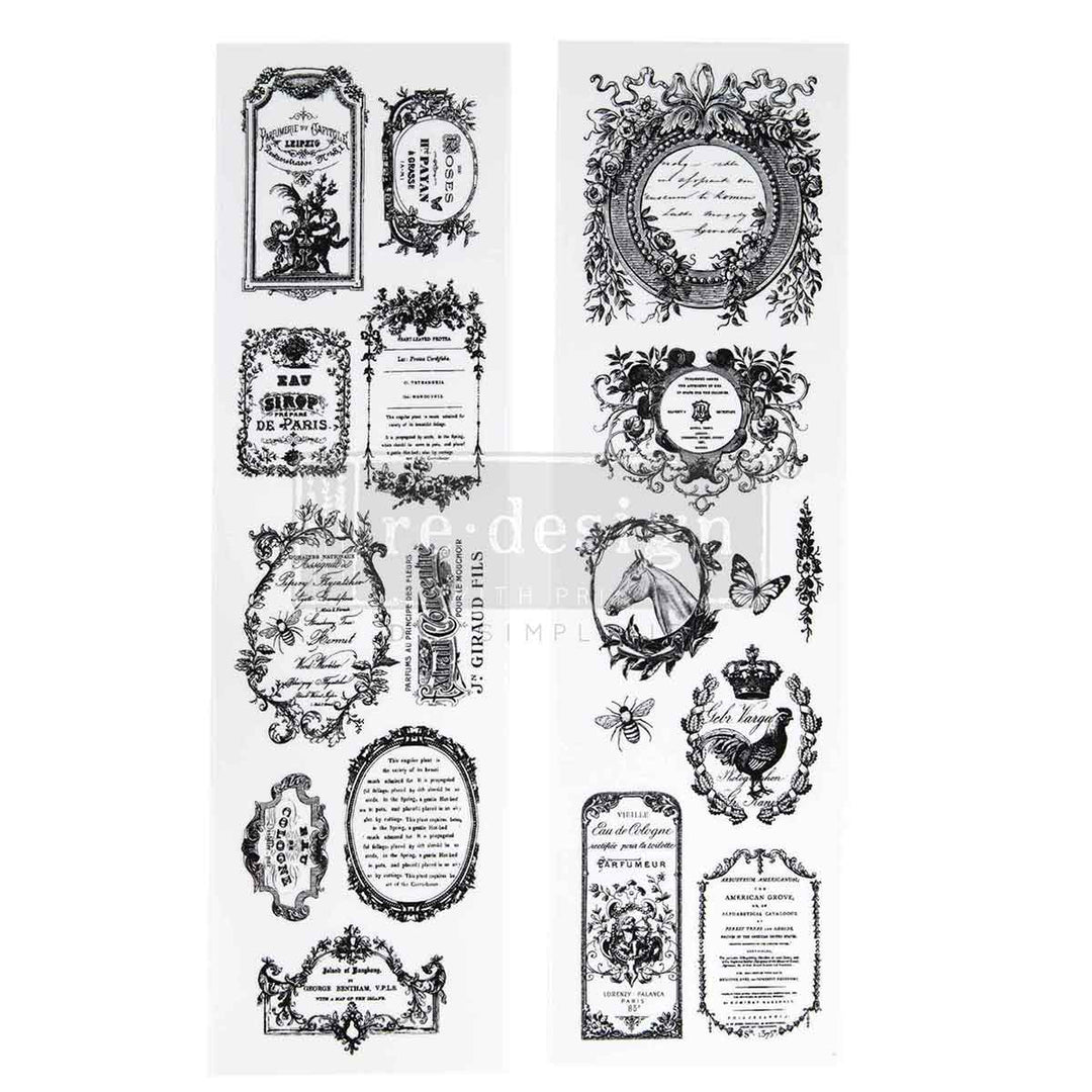 NEW! Redesign Luxe Transfer - ROMANCE EN FLEUR (2 sheets, 8.25cm x 29.2cm) - Rustic Farmhouse Charm