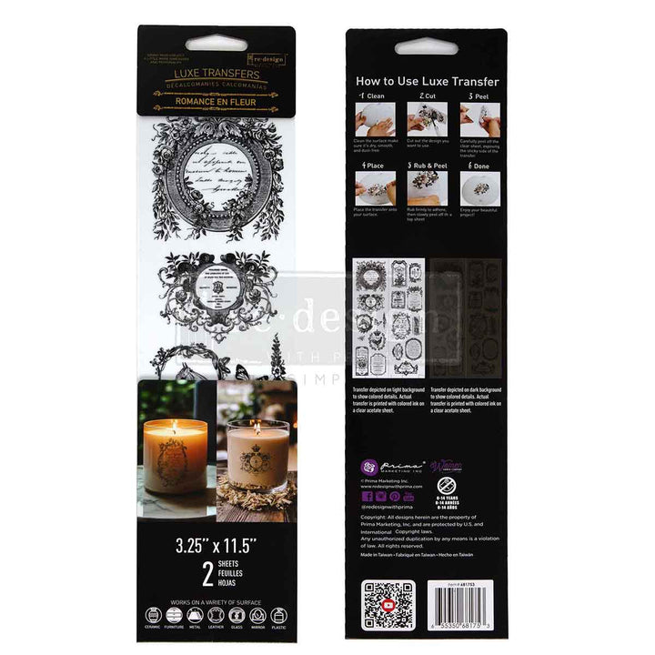 NEW! Redesign Luxe Transfer - ROMANCE EN FLEUR (2 sheets, 8.25cm x 29.2cm) - Rustic Farmhouse Charm