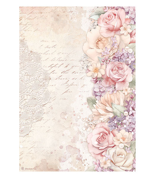 ROMANCE FOREVER FLORAL BORDER Rice Paper by Stamperia (A4) - Rustic Farmhouse Charm