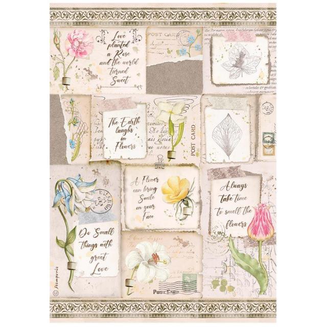 ROMANTIC GARDEN HOUSE LETTERS & FLOWERS Rice Paper by Stamperia (A4) - Rustic Farmhouse Charm