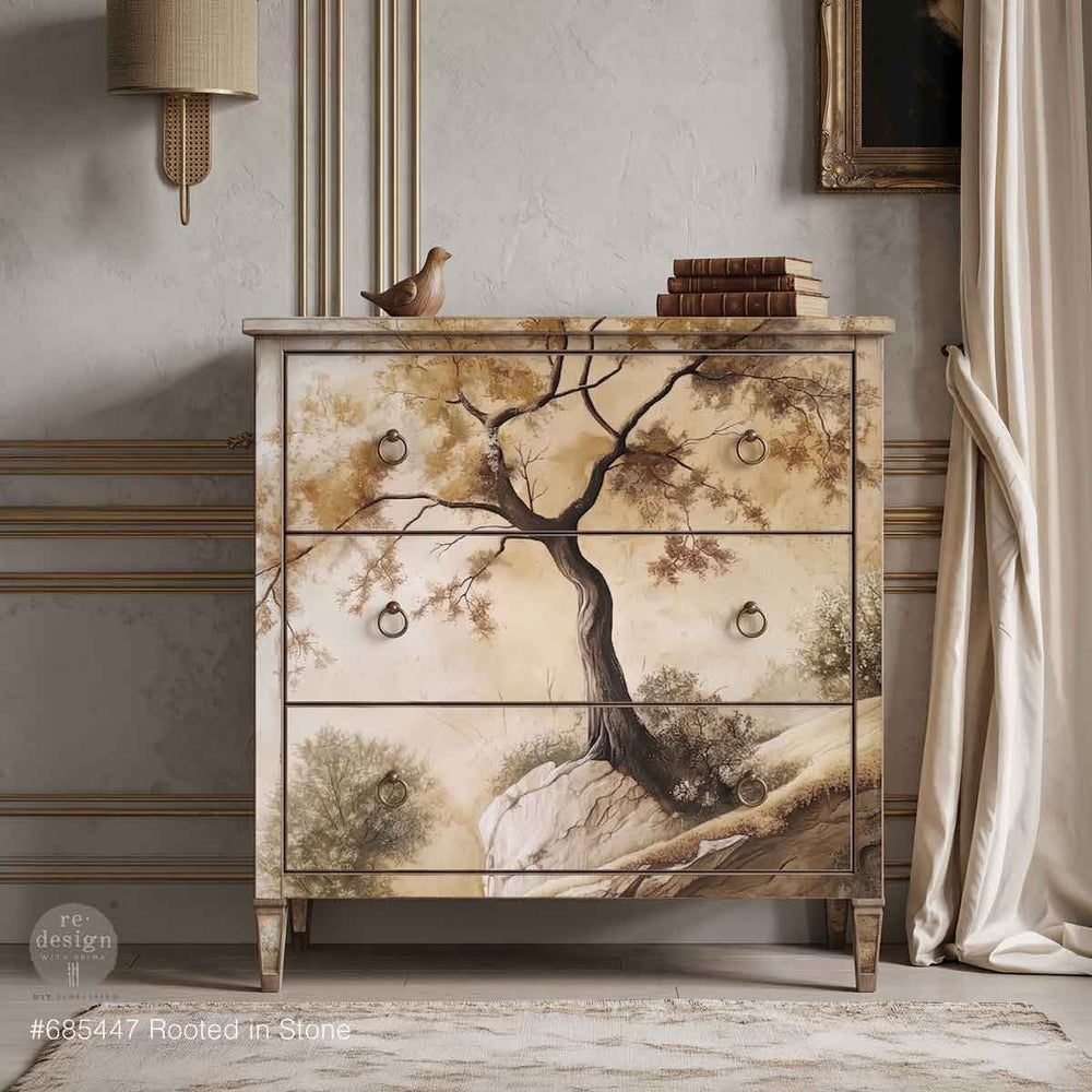 LIMITED! Redesign A1 Decoupage Fibre Paper - ROOTED IN STONE (59.44cm x 84.07cm) - Rustic Farmhouse Charm