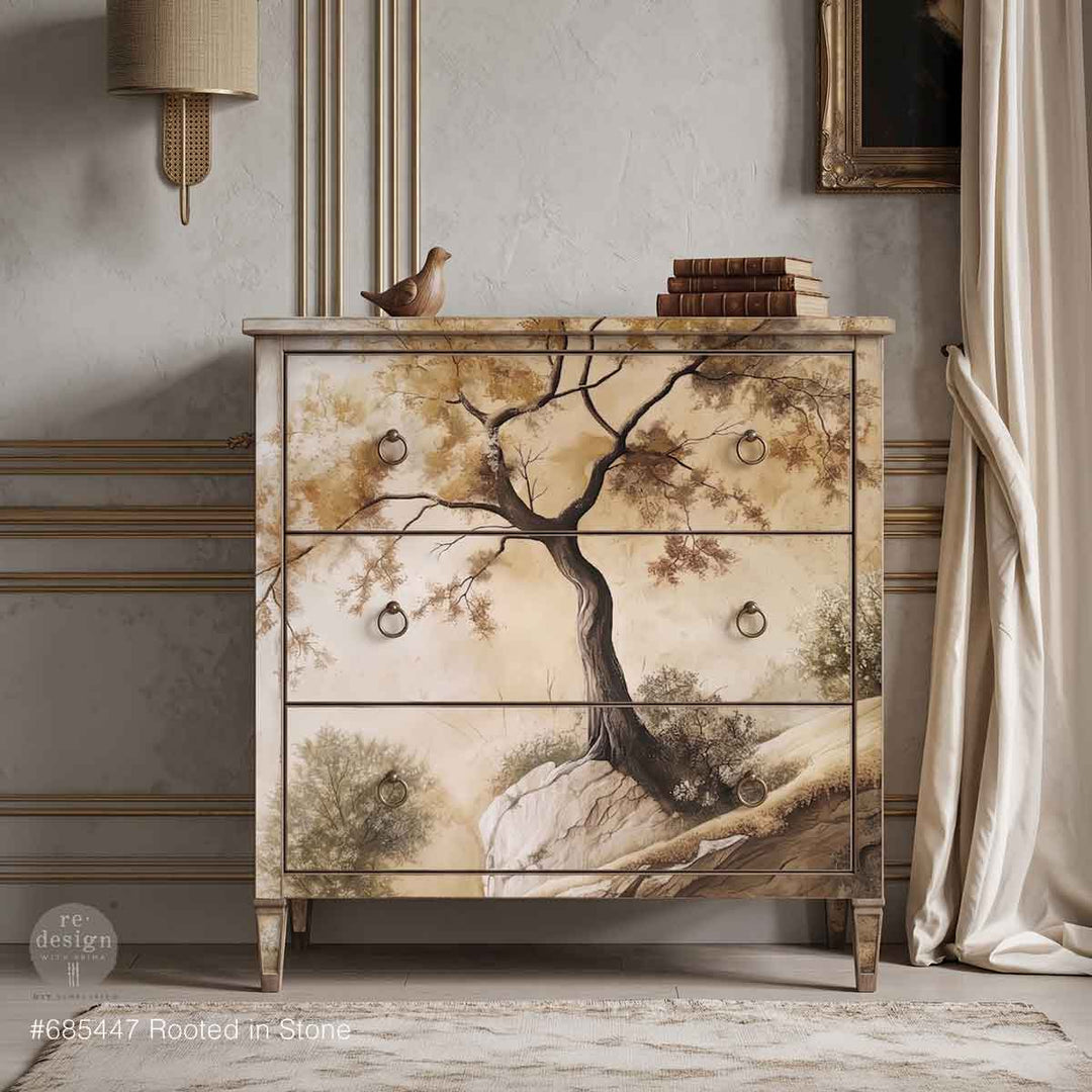 LIMITED! Redesign A1 Decoupage Fibre Paper - ROOTED IN STONE (59.44cm x 84.07cm) - Rustic Farmhouse Charm