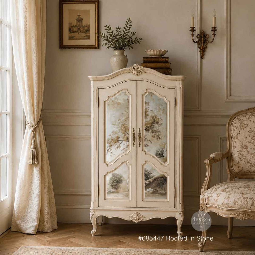 LIMITED! Redesign A1 Decoupage Fibre Paper - ROOTED IN STONE (59.44cm x 84.07cm) - Rustic Farmhouse Charm