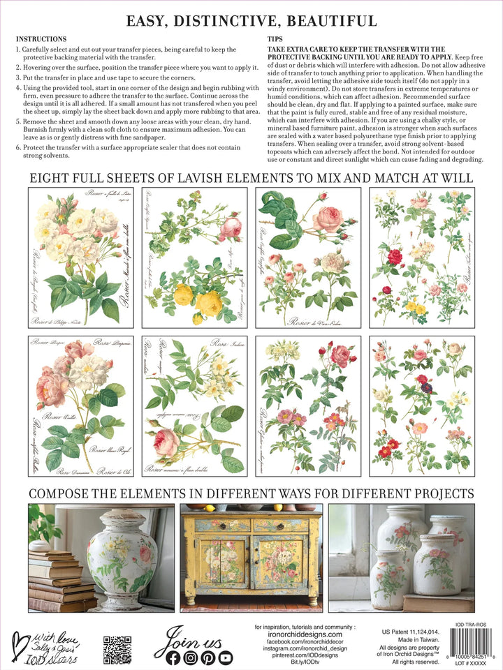 NEW! IOD Transfer Pad - ROSE BOTANICALS (set of eight 12"x16" sheets)