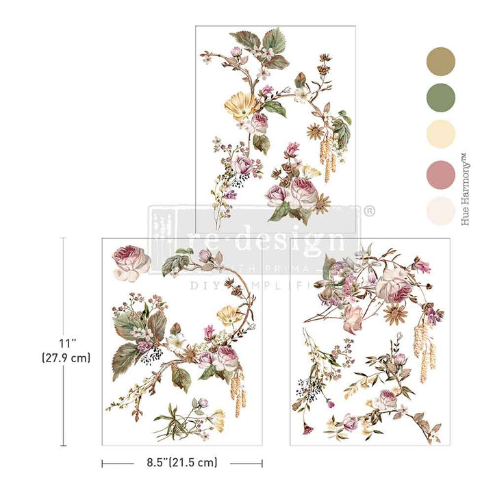 NEW! Redesign Middy Transfer - ROSETTE ROYALE (3 sheets, each 21.59cm x 27.94cm) - Rustic Farmhouse Charm