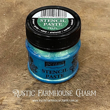 GREEN Pearl Stencil Paste by Pentart 50ml - Rustic Farmhouse Charm