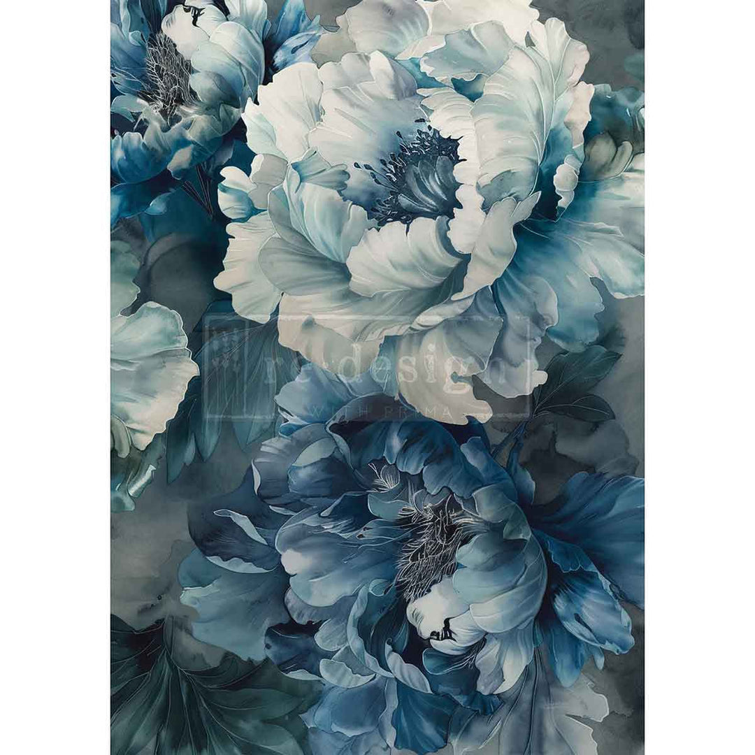 LIMITED! Redesign A3 Decoupage Fibre Paper - SAPPHIRE PEONY (29.7cm x 41.9cm) - Rustic Farmhouse Charm