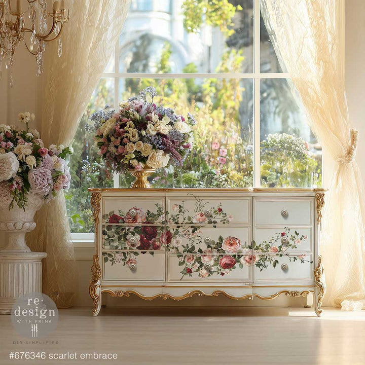 NEW! Redesign Transfer - SCARLET EMBRACE (60.96cm x 88.9cm) - Rustic Farmhouse Charm