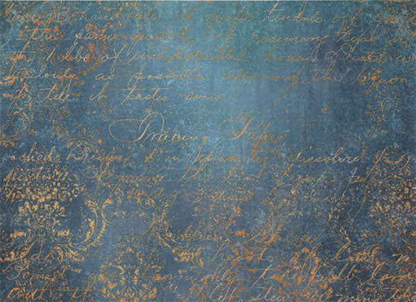 Decoupage Tissue Paper - Script on Damask Teal Background (53.34cm x 73.66cm)