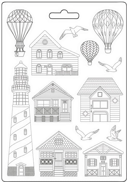 SEA LAND HOUSES & LIGHTHOUSE Soft Maxi Mould by Stamperia (A4) - Rustic Farmhouse Charm