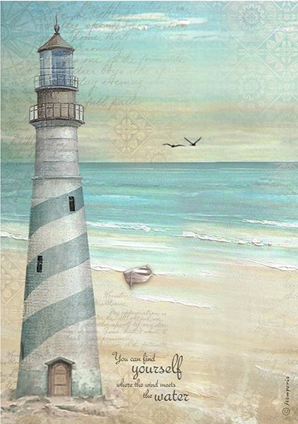 SEA LAND LIGHTHOUSE Rice Paper by Stamperia (A4) - Rustic Farmhouse Charm