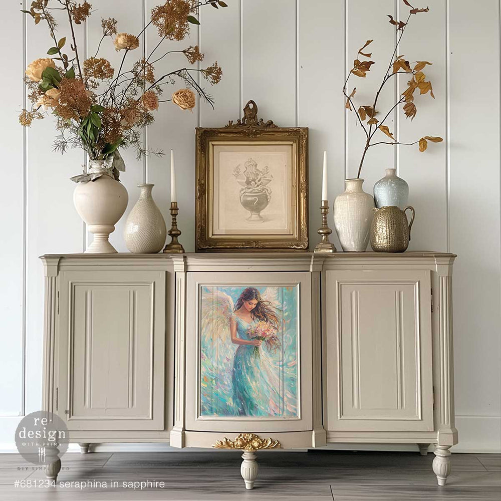 LIMITED! Redesign A3 Decoupage Fibre Paper - SERAPHINA IN SAPPHIRE (29.7cm x 41.9cm) - Rustic Farmhouse Charm