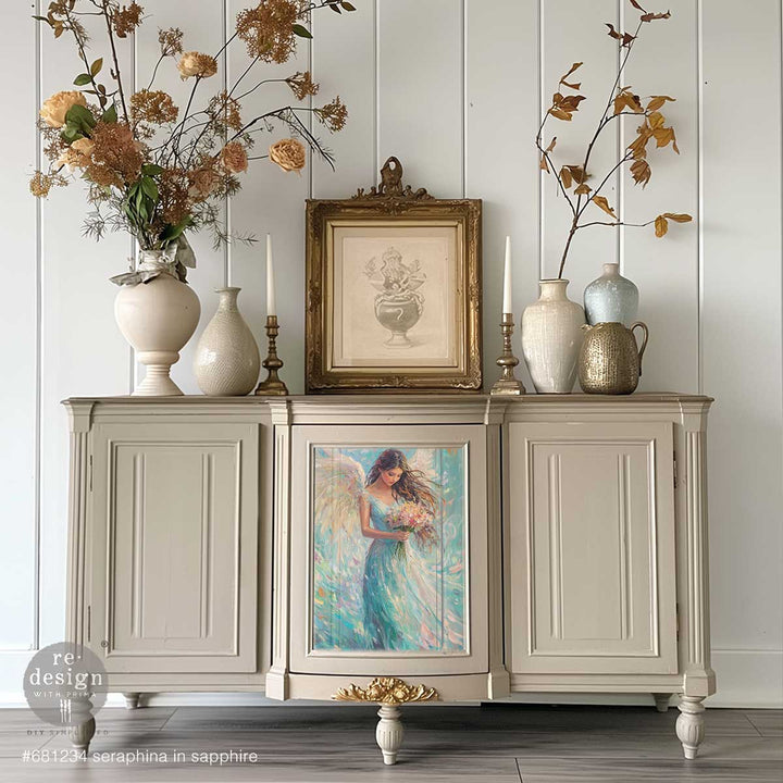 LIMITED! Redesign A3 Decoupage Fibre Paper - SERAPHINA IN SAPPHIRE (29.7cm x 41.9cm) - Rustic Farmhouse Charm
