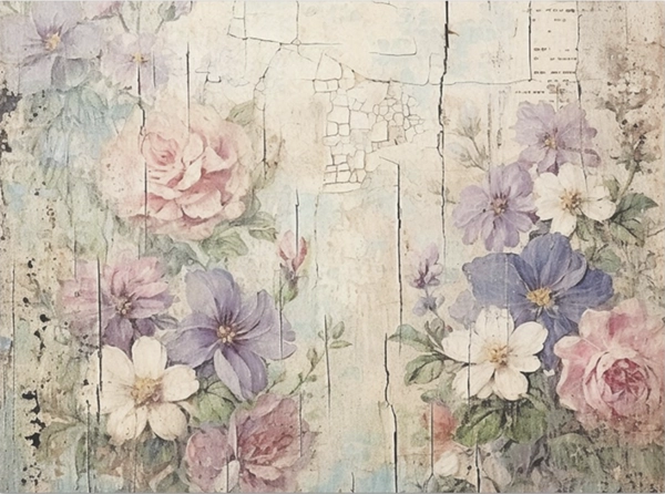 Decoupage Tissue Paper - Shabby Flowers Crackled Wall (43.18cm x 58.42cm)