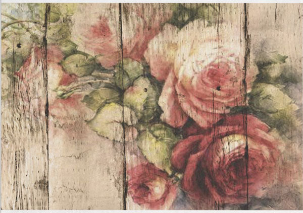 Decoupage Tissue Paper - Shabby Roses on Wood Board 1 (25.4cm x 35.56cm) - Rustic Farmhouse Charm