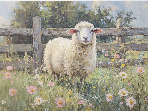Decoupage Tissue Paper - Sheep with Wildflowers (45.72cm x 60.96cm) - Rustic Farmhouse Charm