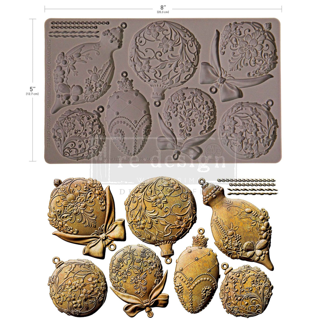 NEW! Redesign Mould - SHIMMERING HOLIDAY ORNAMENTS (5" x 8") - Rustic Farmhouse Charm
