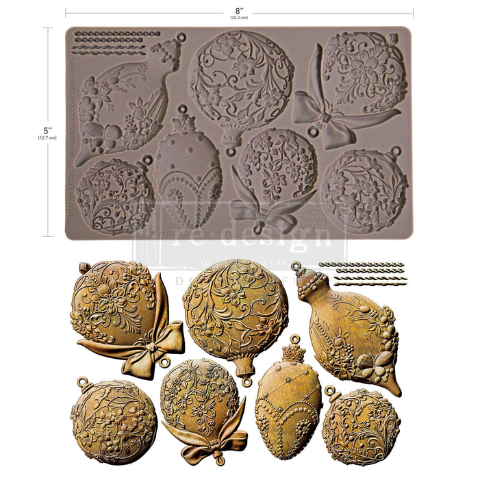NEW! Redesign Mould - SHIMMERING HOLIDAY ORNAMENTS (5" x 8") - Rustic Farmhouse Charm