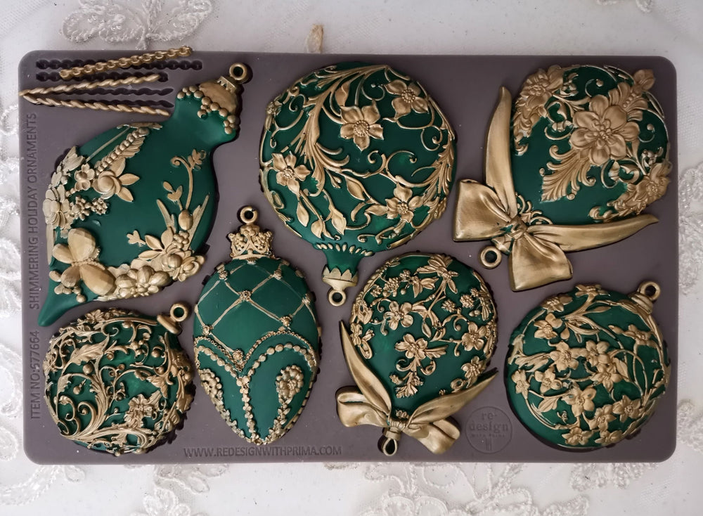 NEW! Redesign Mould - SHIMMERING HOLIDAY ORNAMENTS (5" x 8") - Rustic Farmhouse Charm
