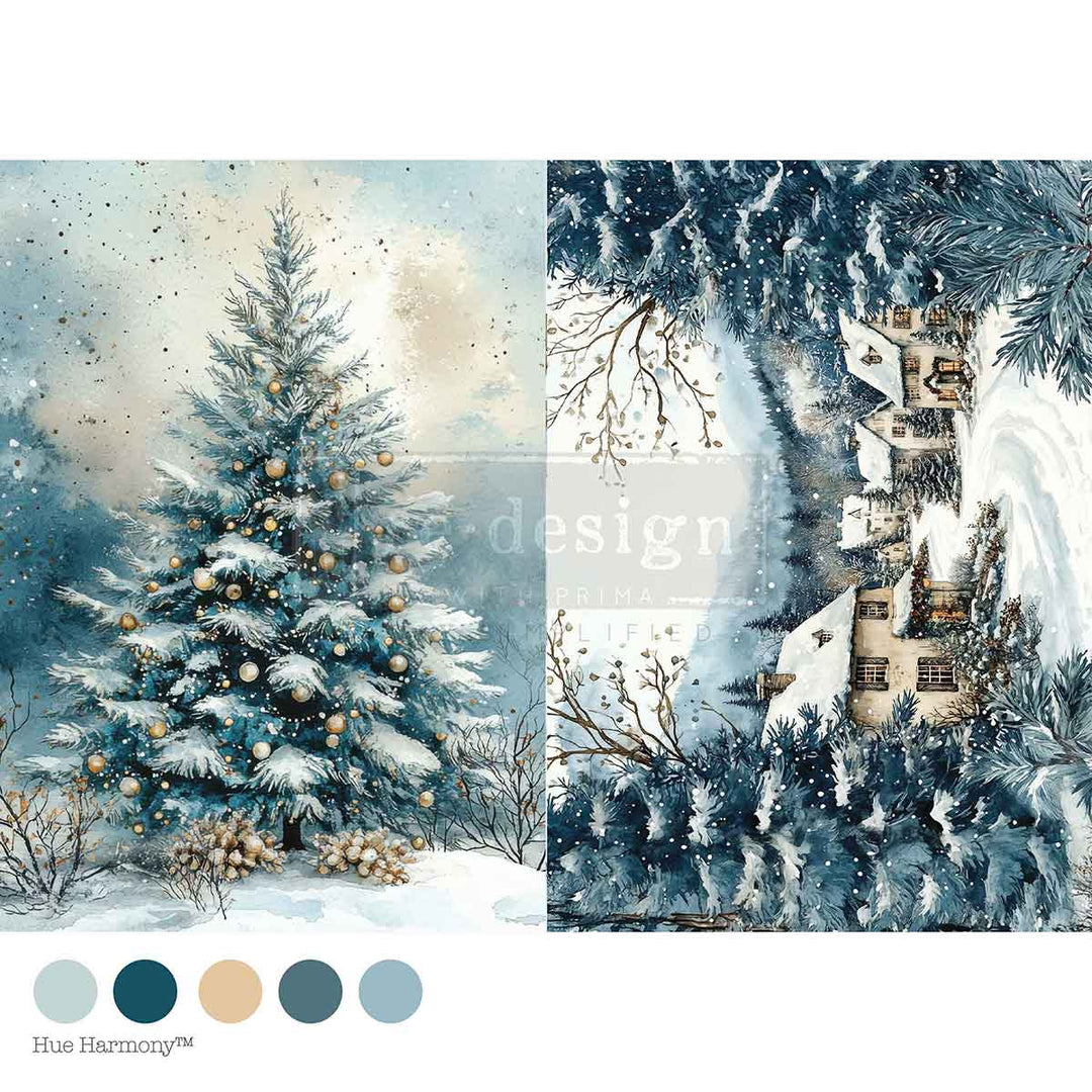 NEW! Redesign A4 Decoupage Fibre Paper - SILENT NIGHT SPARKLE - Rustic Farmhouse Charm